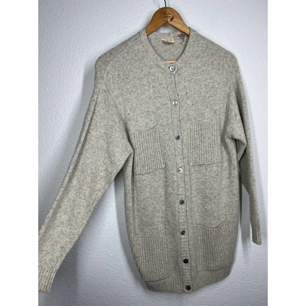 Vintage Liz Claiborne PS Petite Small Lambswool Blend Cardigan Sweater Pockets